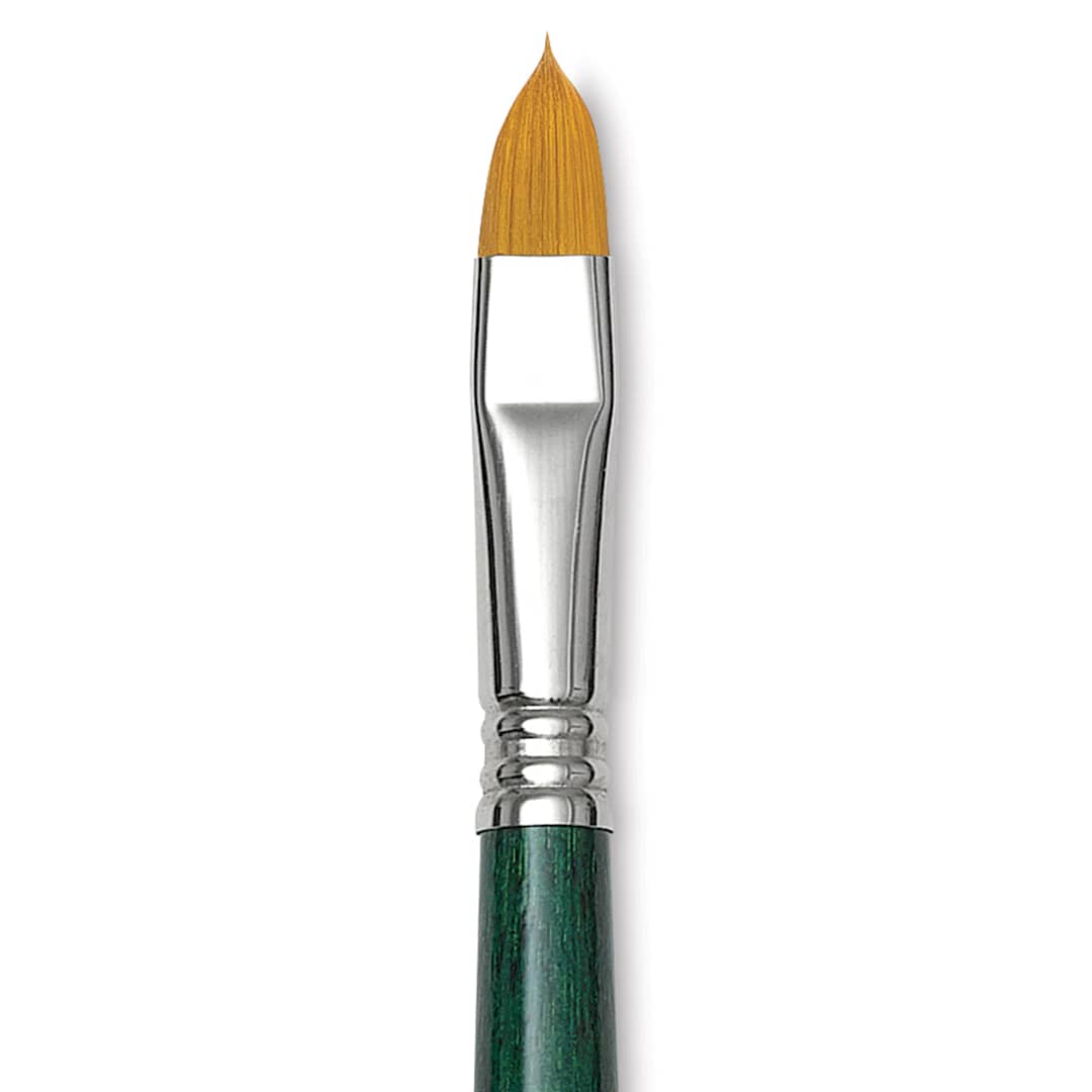 Open in modal - Escoda Barroco Toray Gold Synthetic Brush - Filbert "Cat's Tongue", Long Handle, Size 12 close up