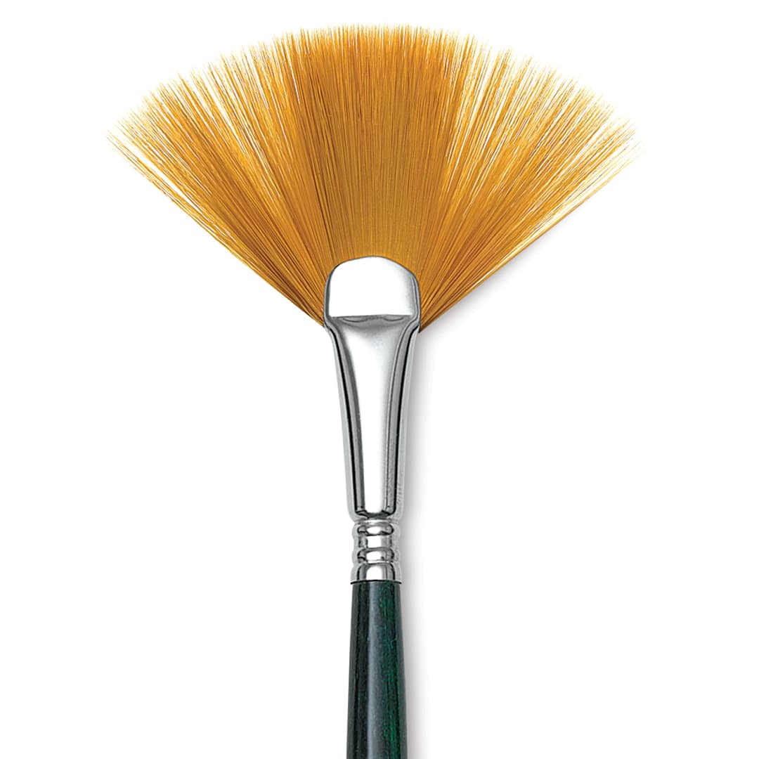 Open in modal - Escoda Barroco Toray Gold Synthetic Brush - Fan, Long Handle, Size 6 close up