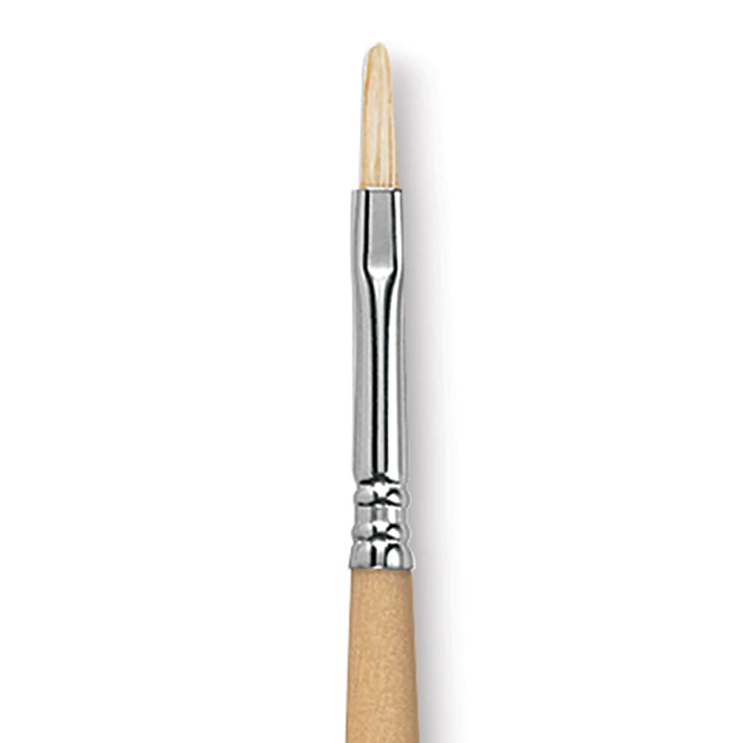 Open in modal - Escoda Clasico Chungking White Bristle Brush - Filbert, Long Handle, Size 4 close up