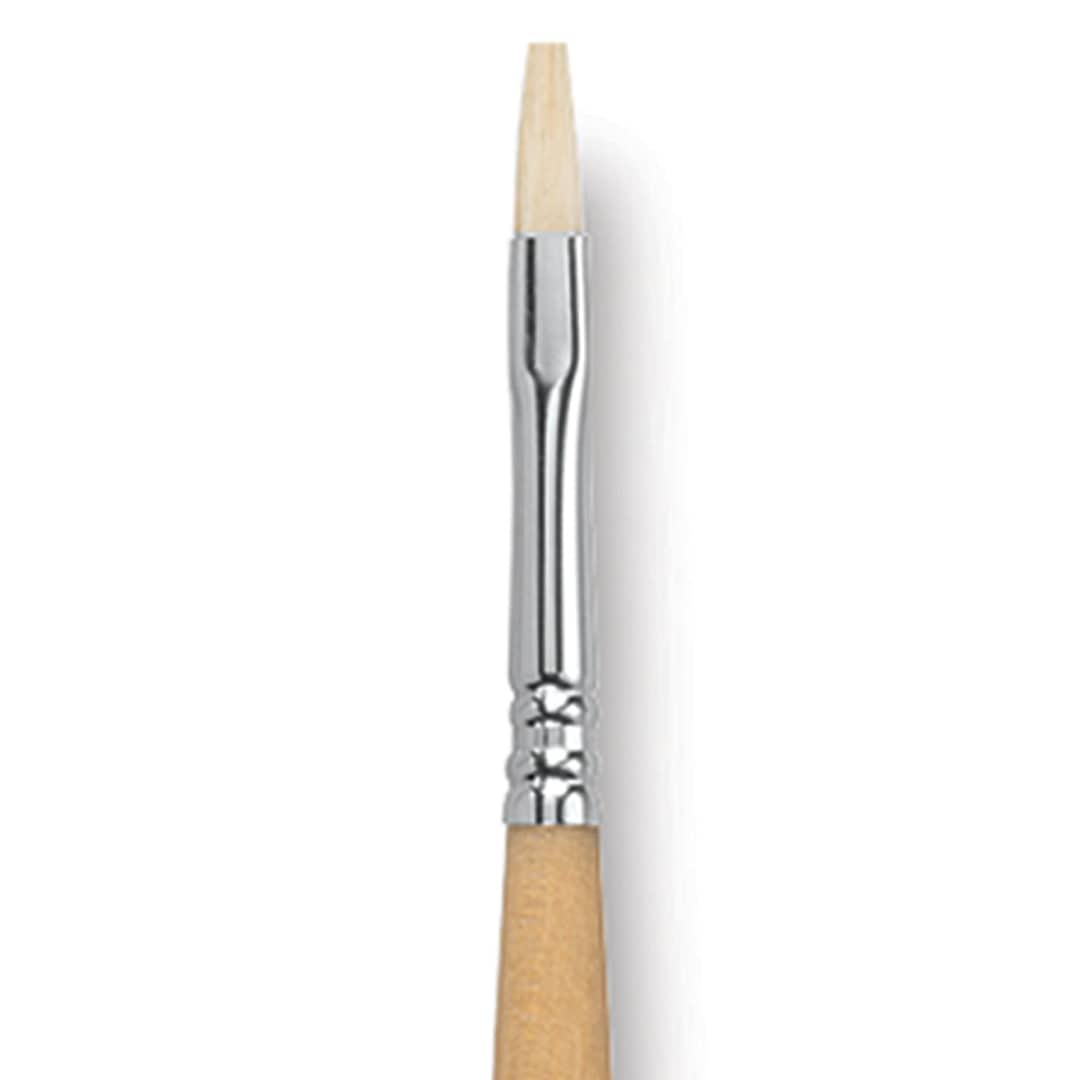 Open in modal - Escoda Clasico Chungking White Bristle Brush - Flat, Long Handle, Size 4 close up