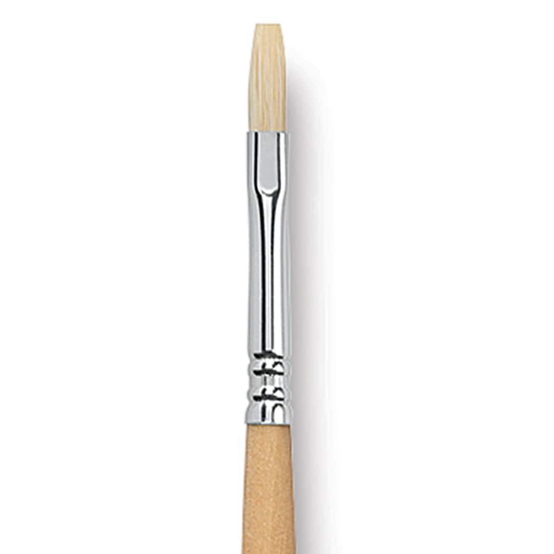 Open in modal - Escoda Clasico Chungking White Bristle Brush - Flat, Long Handle, Size 6 close up