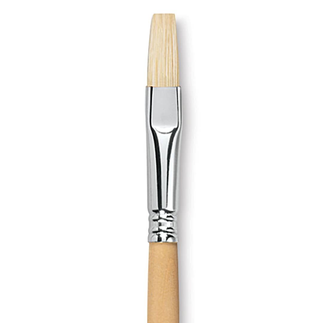 Open in modal - Escoda Clasico Chungking White Bristle Brush - Flat, Long Handle, Size 12 close up