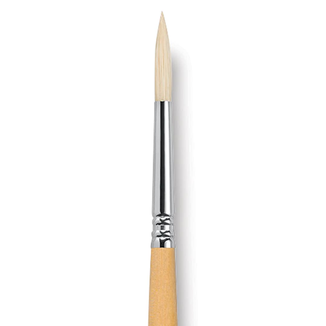 Open in modal - Escoda Clasico Chungking White Bristle Brush - Round, Long Handle, Size 8 close up