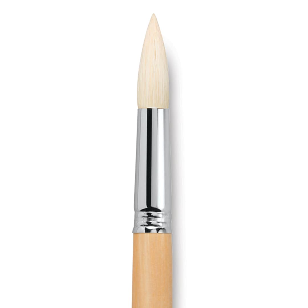 Open in modal - Escoda Clasico Chungking White Bristle Brush - Round, Long Handle, Size 20 close up