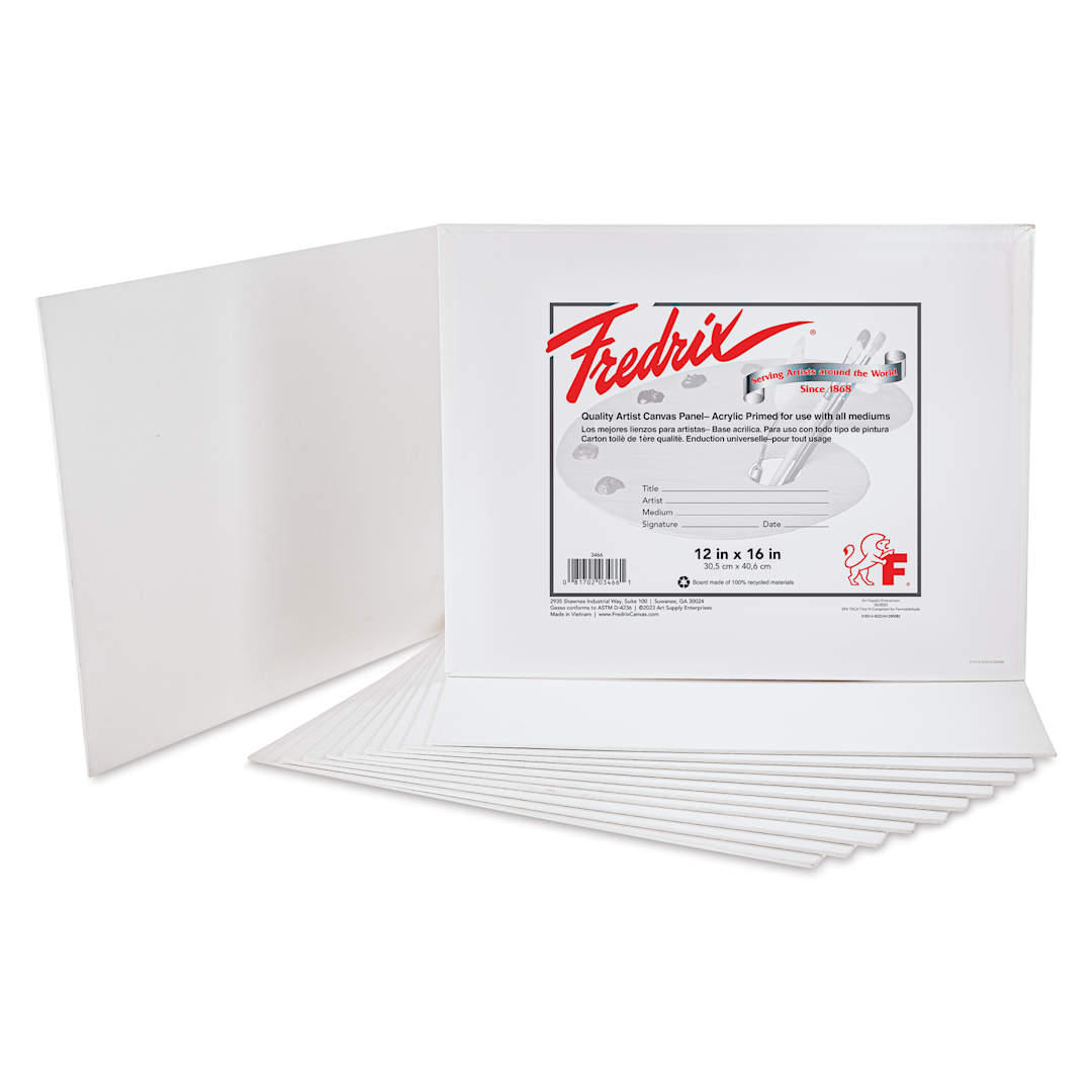 Open in modal - Fredrix Artist Series Standard Canvas Panels - 12" x 16", Pkg of 12