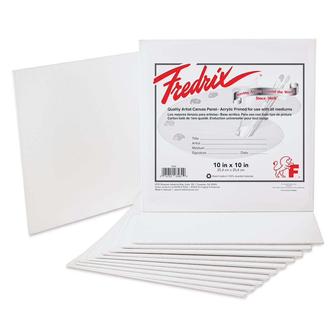 Open in modal - Fredrix Artist Series Standard Canvas Panels - 10" x 10", Pkg of 12