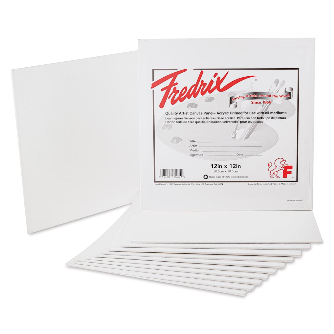 Open in modal - Fredrix Artist Series Standard Canvas Panels - 12" x 12", Pkg of 12