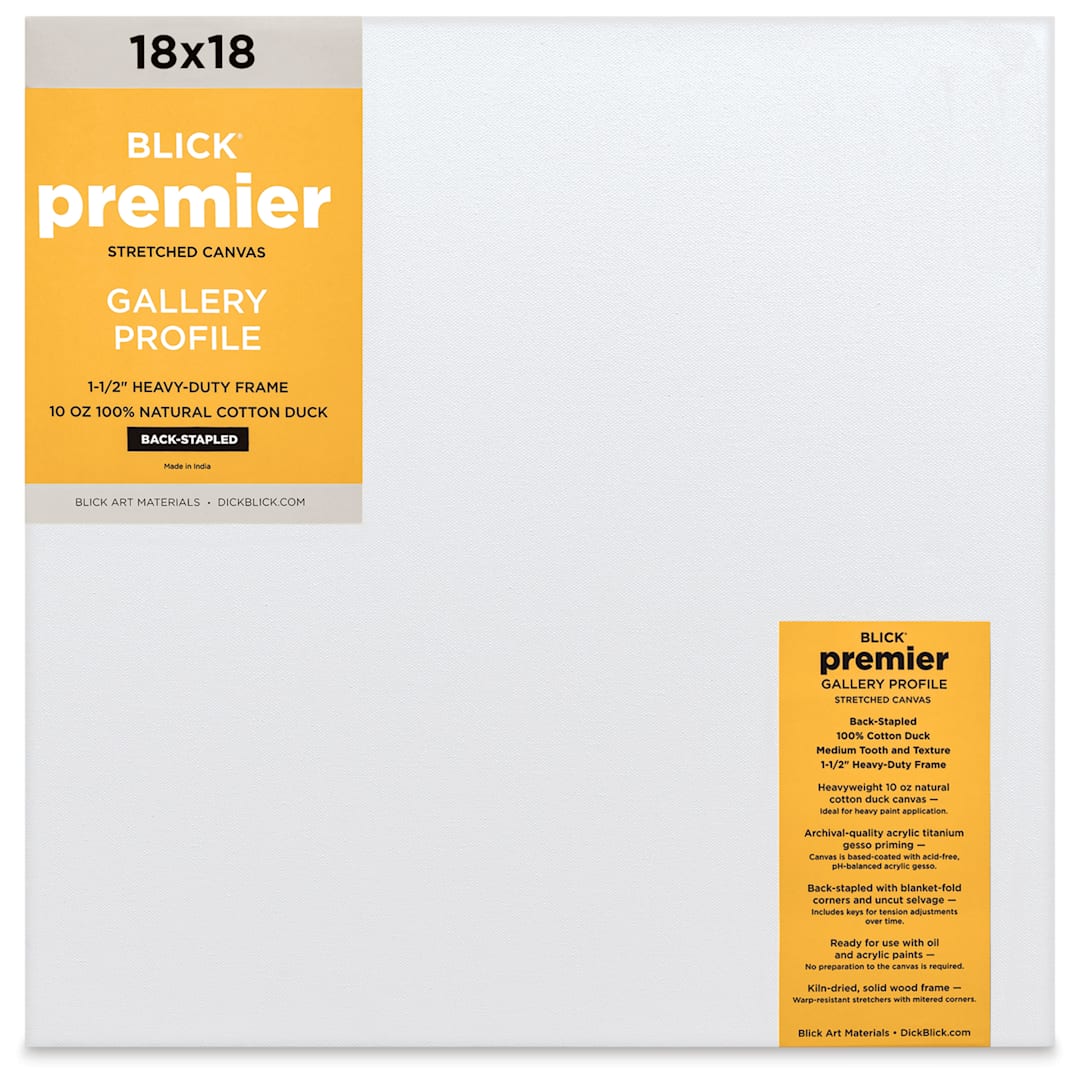 Open in modal - Blick Premier Stretched Cotton Canvas - Gallery Profile, Back-Stapled, 18" x  18" front