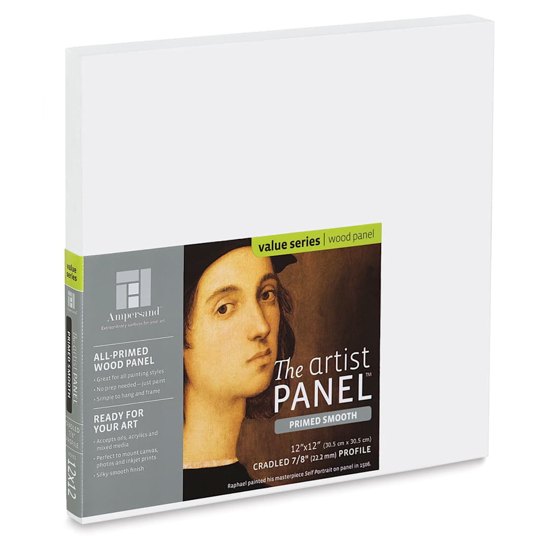 Open in modal - Ampersand Value Series Artist Panel - Smooth, 12" x 12", 7/8" Cradle