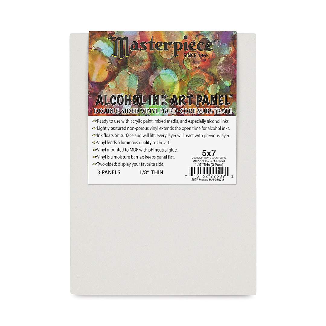 Open in modal - Masterpiece Alcohol Ink Art Panels - Front of package of three 5" x 7" panels
