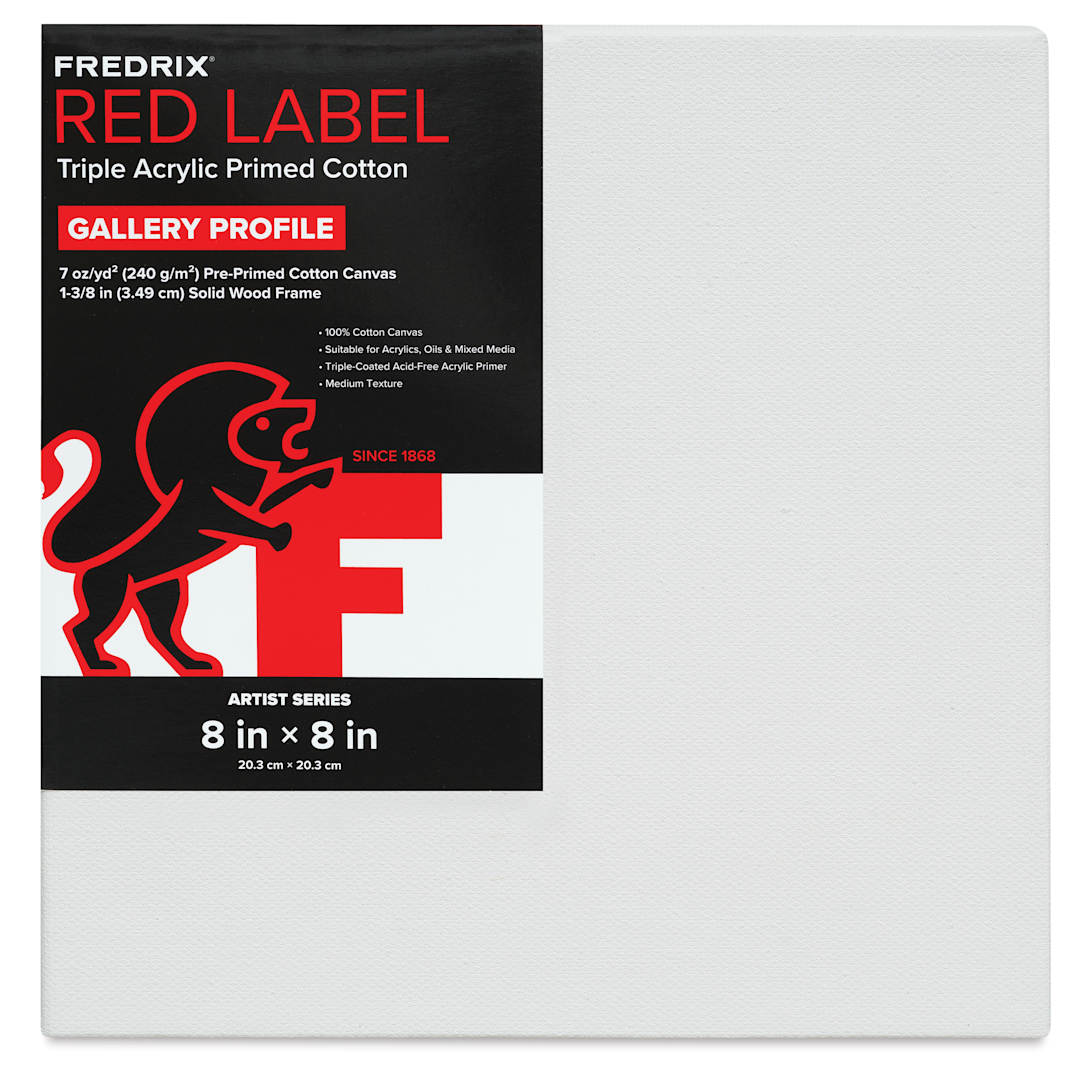 Open in modal - Fredrix Red Label Cotton Canvas - 8" x 8", Gallerywrap, front of packaging