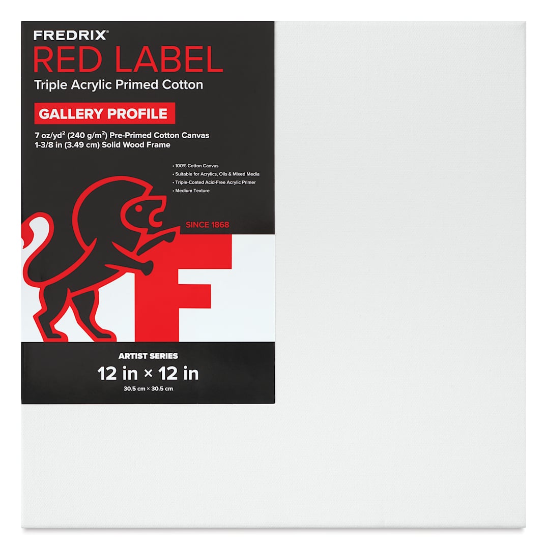 Open in modal - Fredrix Red Label Cotton Canvas - 12" x 12", Gallerywrap, front of packaging