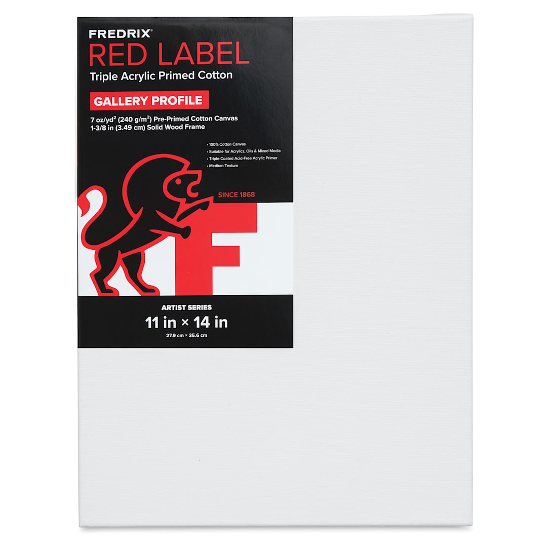 Open in modal - Fredrix Red Label Cotton Canvas - 11" x 14", Gallerywrap, front of packaging