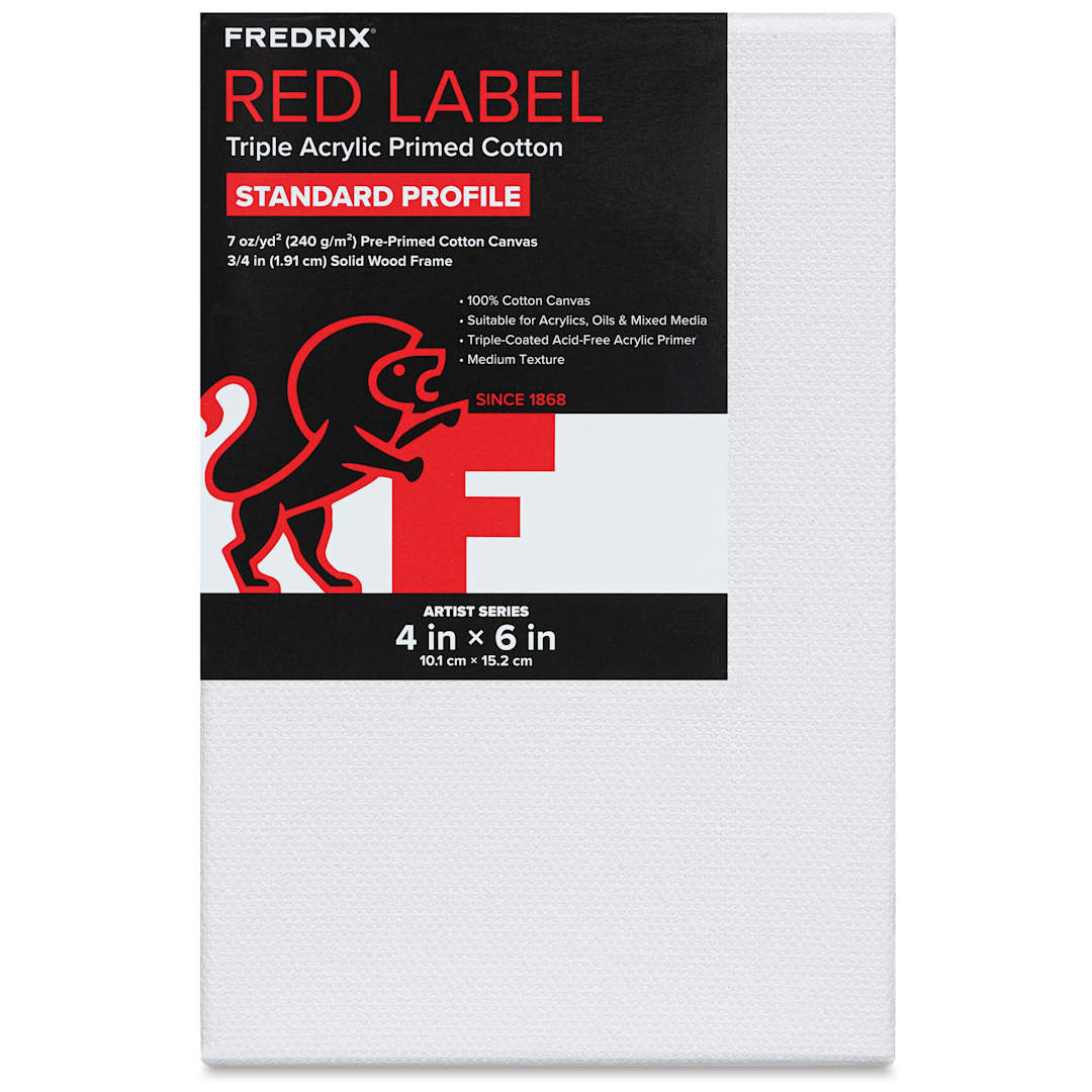 Open in modal - Fredrix Red Label Cotton Canvas - 4" x 6", 3/4" Profile, front of packaging