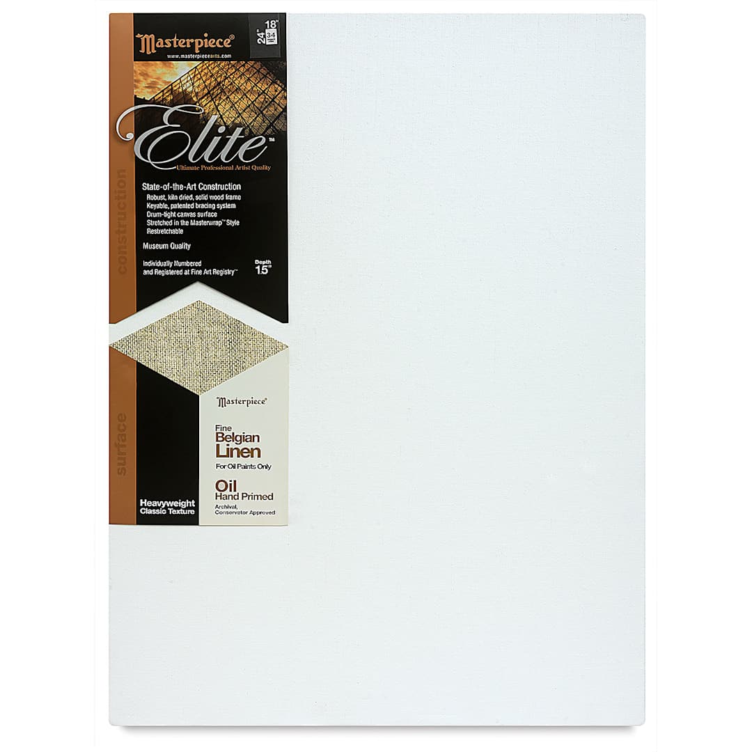Open in modal - Masterpiece Elite Heavyweight Oil Primed Linen Canvas - Front view with label
