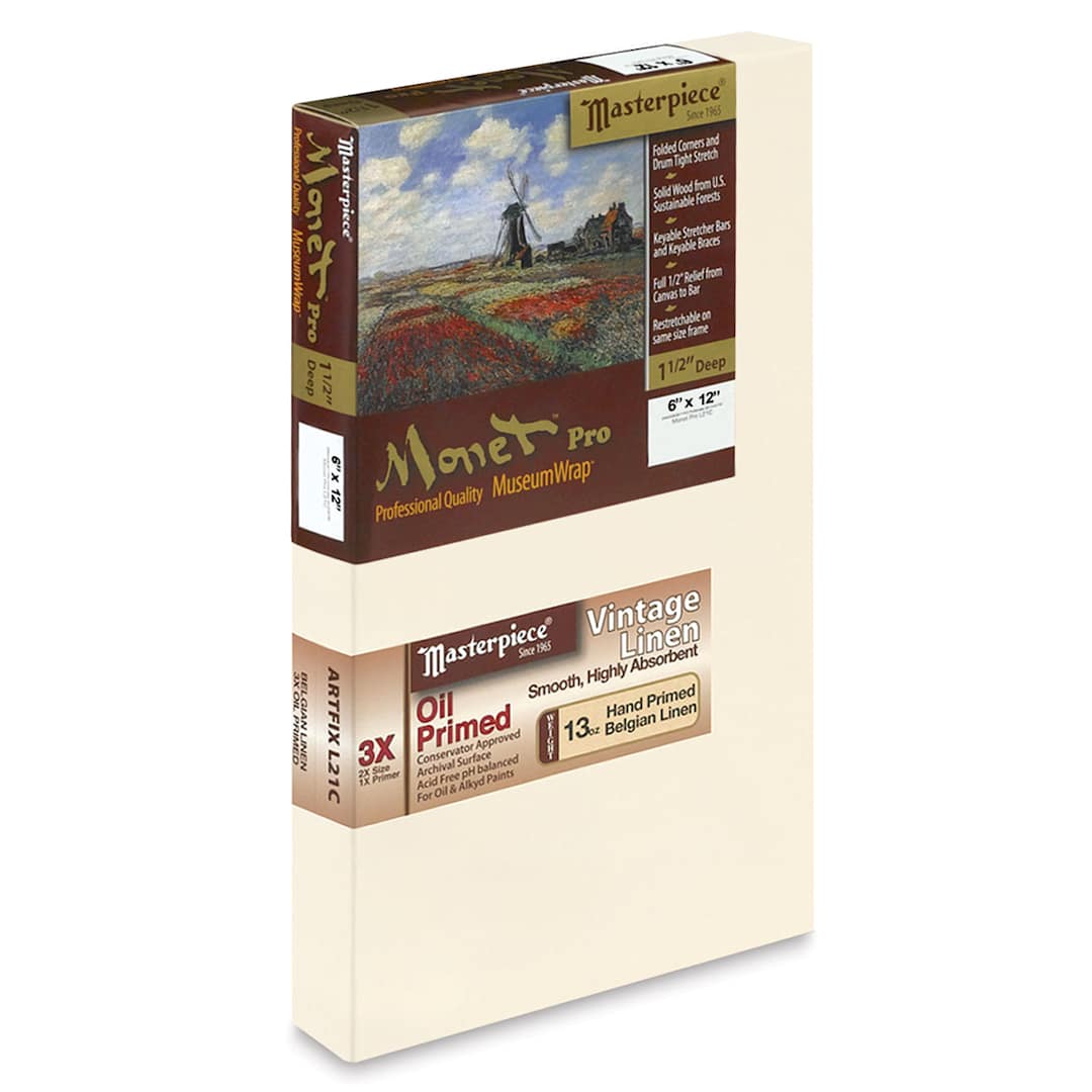 Open in modal - Masterpiece Monet Pro Linen Canvas - 6" x 12", Oil Primed