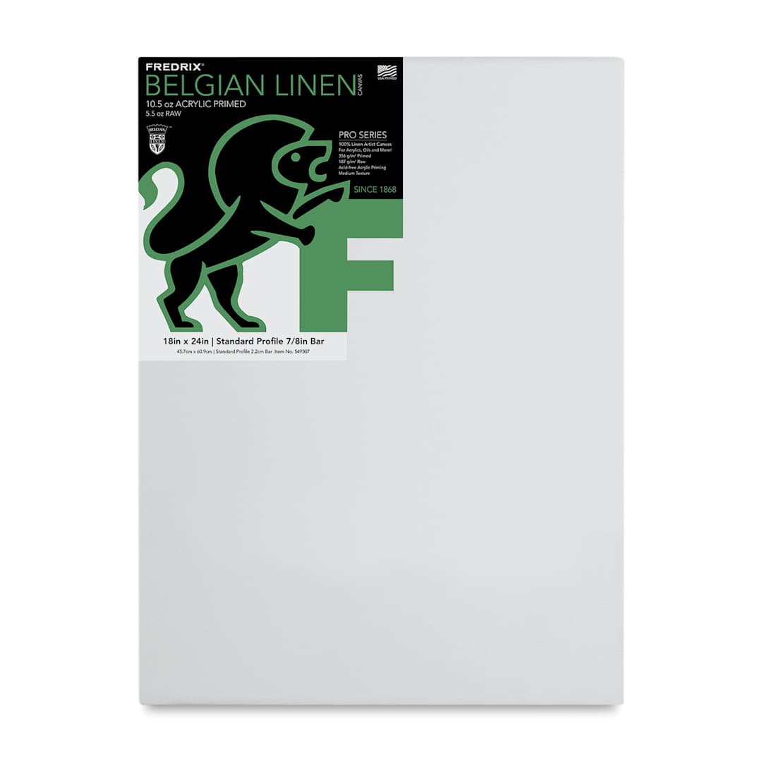 Open in modal - Fredrix Pro Series Traditional Profile Belgian Linen Canvas - 18" x 24", Acrylic Primed