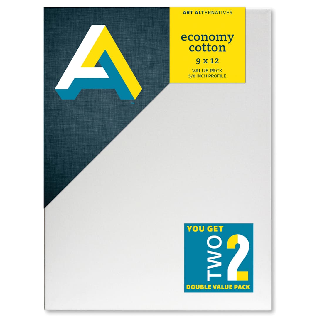 Open in modal - Art Alternatives Economy Cotton Stretched Canvas - 9" x 12", 5/8" deep, Pkg of 2