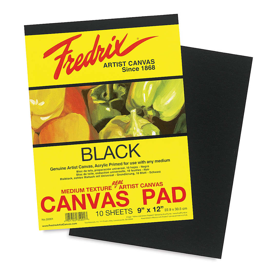 Open in modal - Fredrix Black Canvas Pads - Top of Canvas pad with one sheet loose
