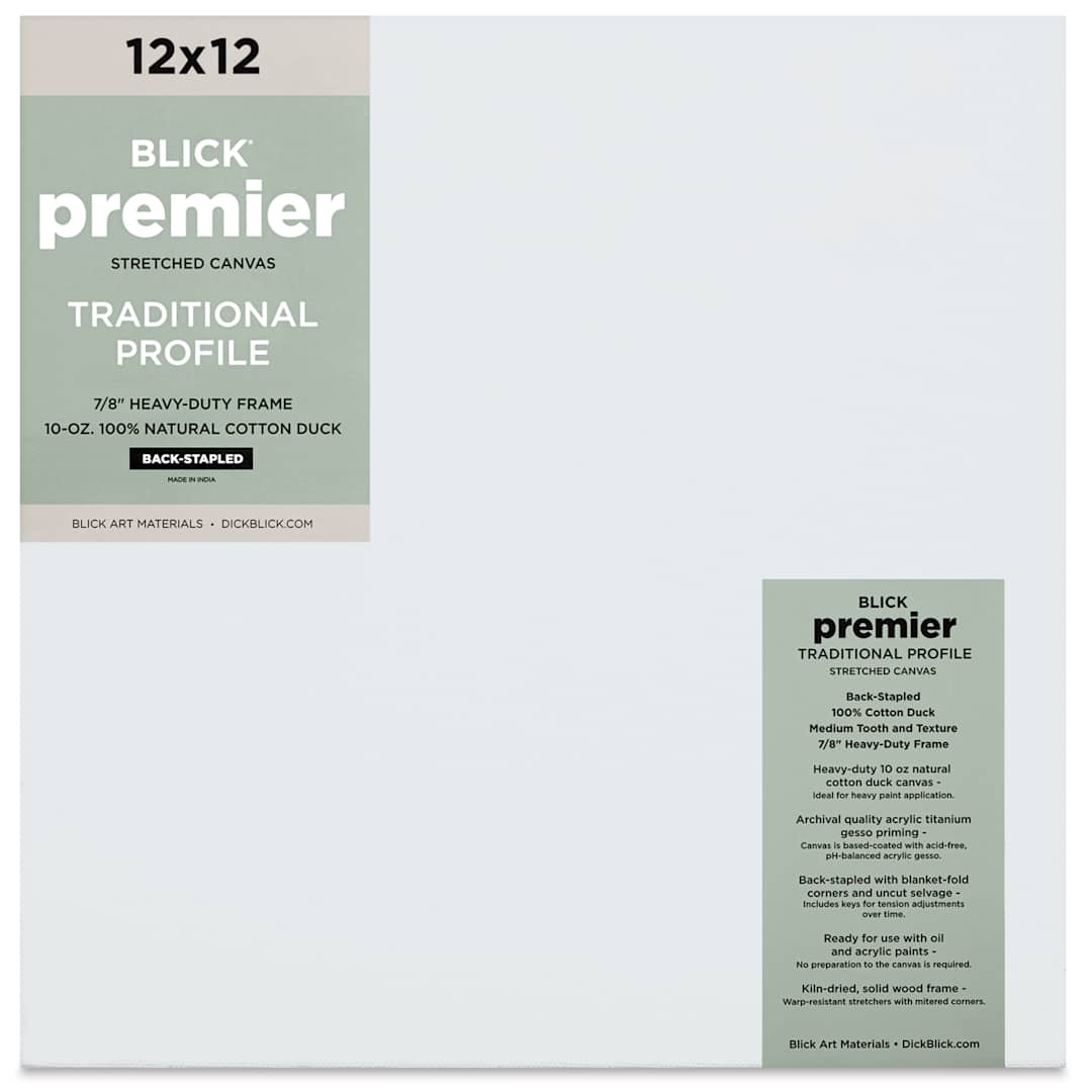 Open in modal - Blick Premier Stretched Cotton Canvas - Traditional Profile, Back-Stapled, 12" x 12", front