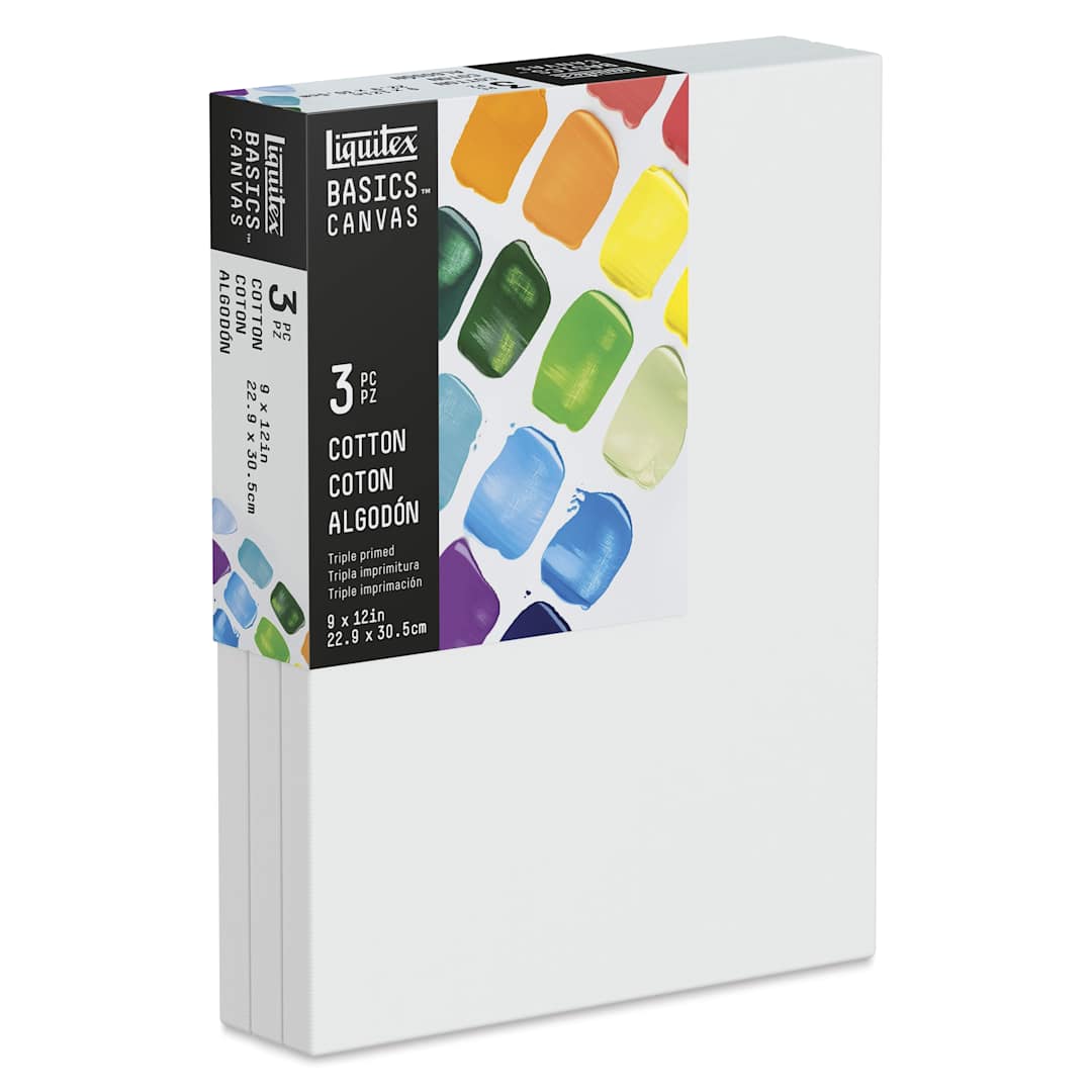 Open in modal - Liquitex Basics Stretched Cotton Canvas Pack - 9" x 12", Pkg of 3