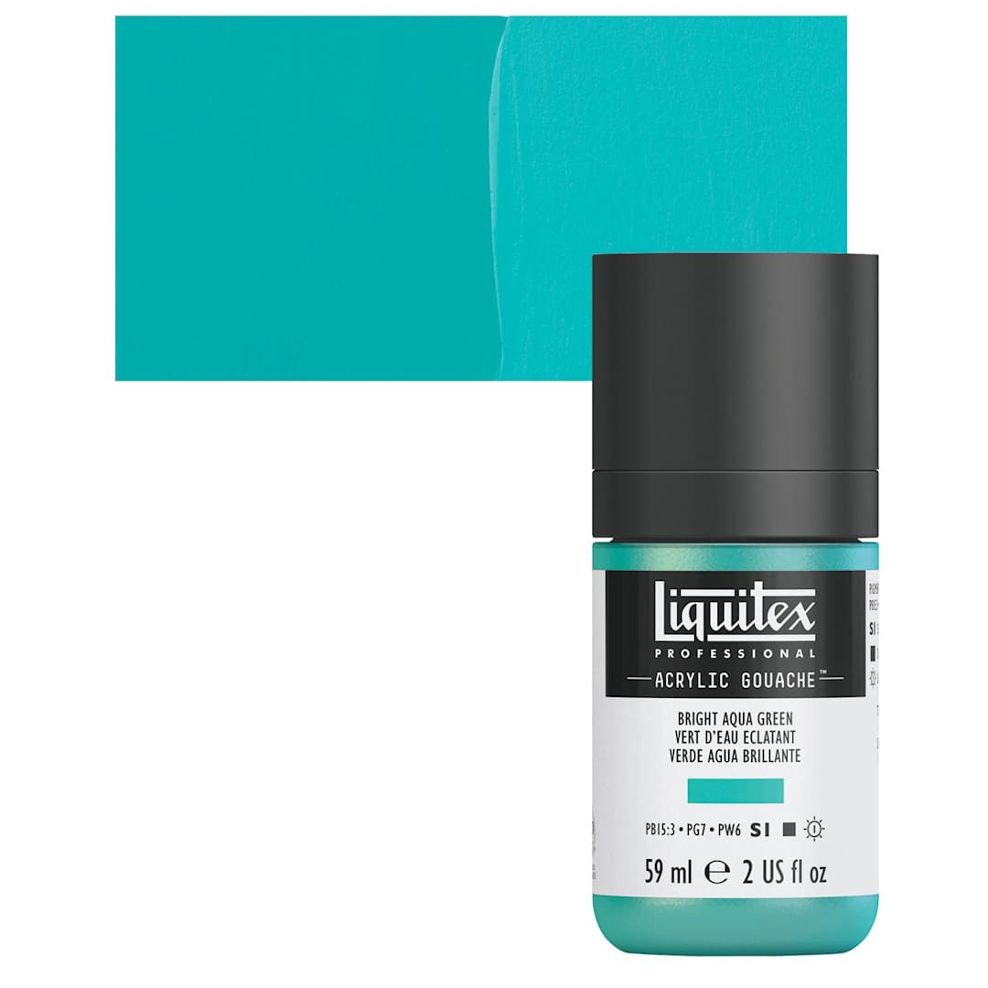 Open in modal - Liquitex Acrylic Gouache - Bright Aqua Green, 59 ml bottle and swatch