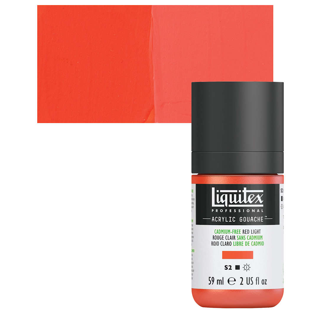 Open in modal - Liquitex Acrylic Gouache - Cadmium-Free Red Light, 59 ml bottle and swatch