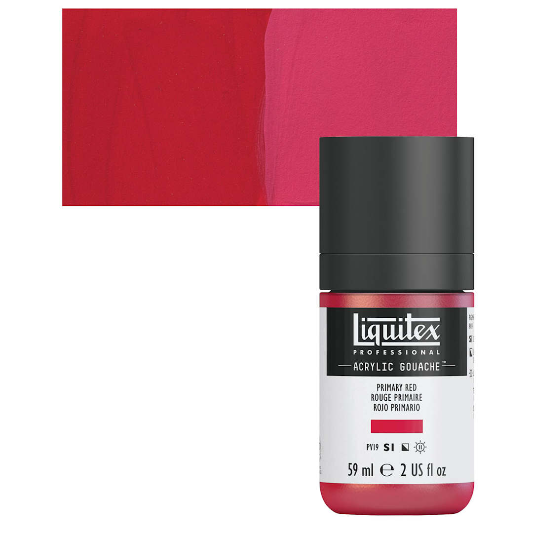 Open in modal - Liquitex Acrylic Gouache - Primary Red, 59 ml bottle and swatch