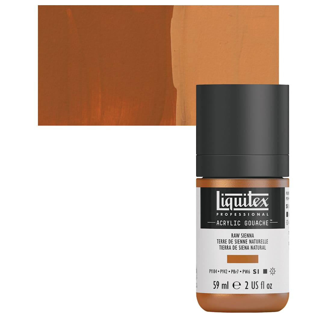 Open in modal - Liquitex Acrylic Gouache - Raw Sienna, 59 ml bottle and swatch