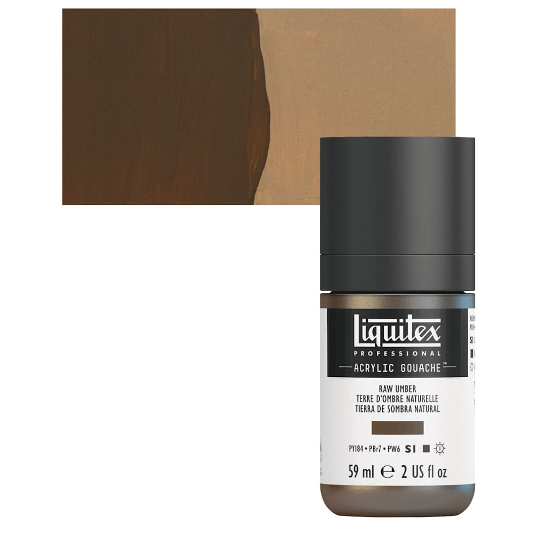 Open in modal - Liquitex Acrylic Gouache - Raw Umber, 59 ml bottle and swatch