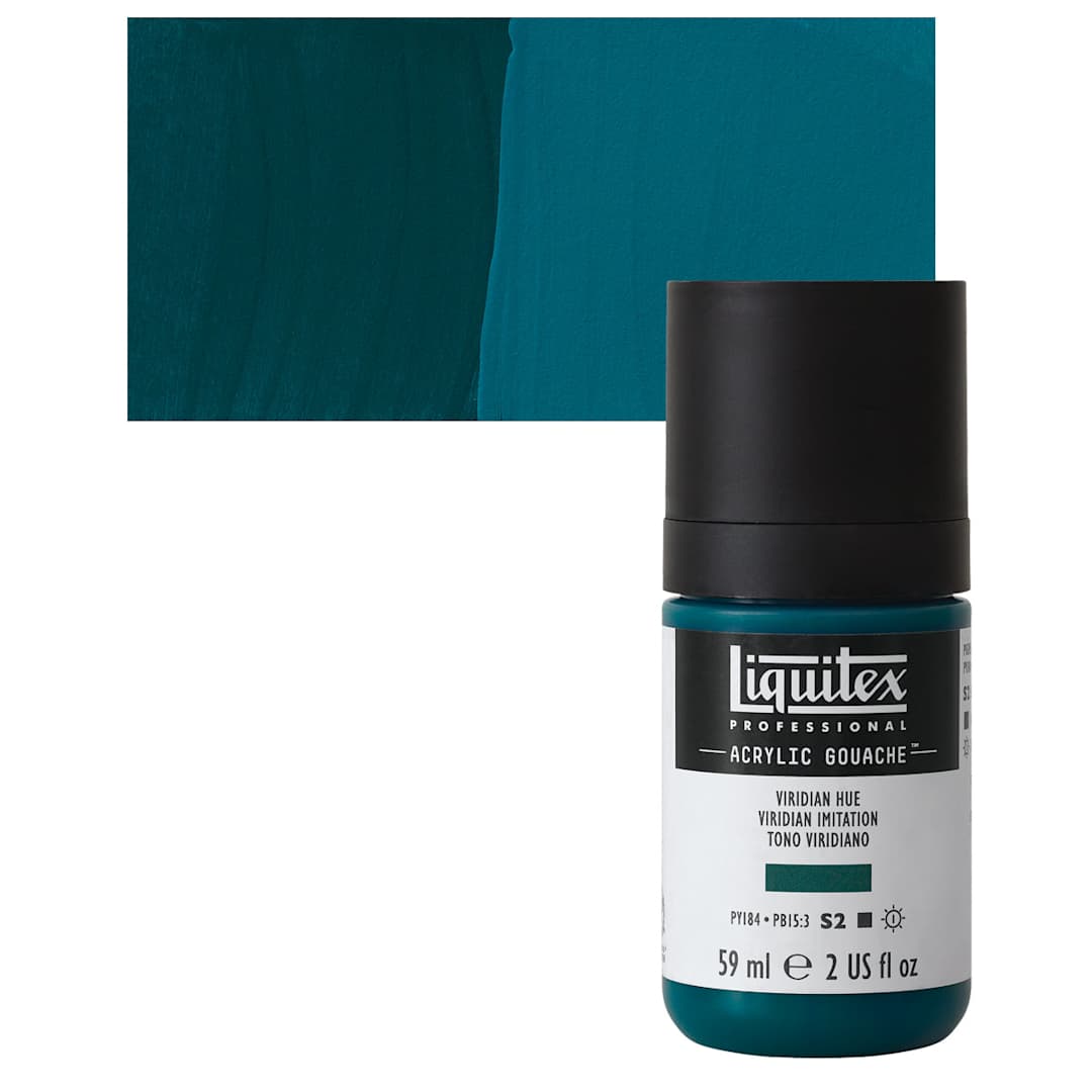 Open in modal - Liquitex Acrylic Gouache - Viridian Hue, 59 ml bottle and swatch