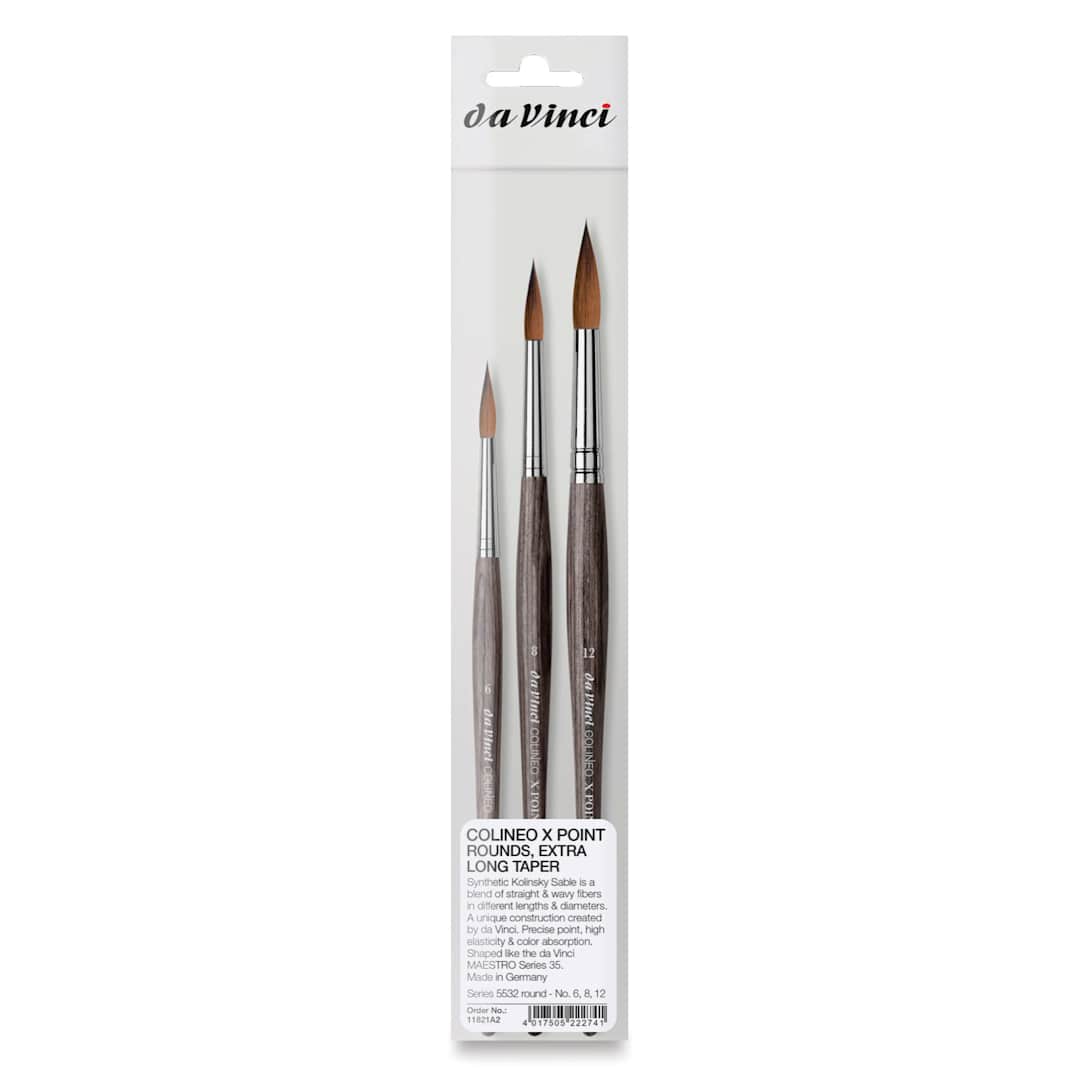 Open in modal - Da Vinci Colineo Synthetic Kolinsky Sable Brushes - Set of 3, Short Handle, X Point Large Rounds