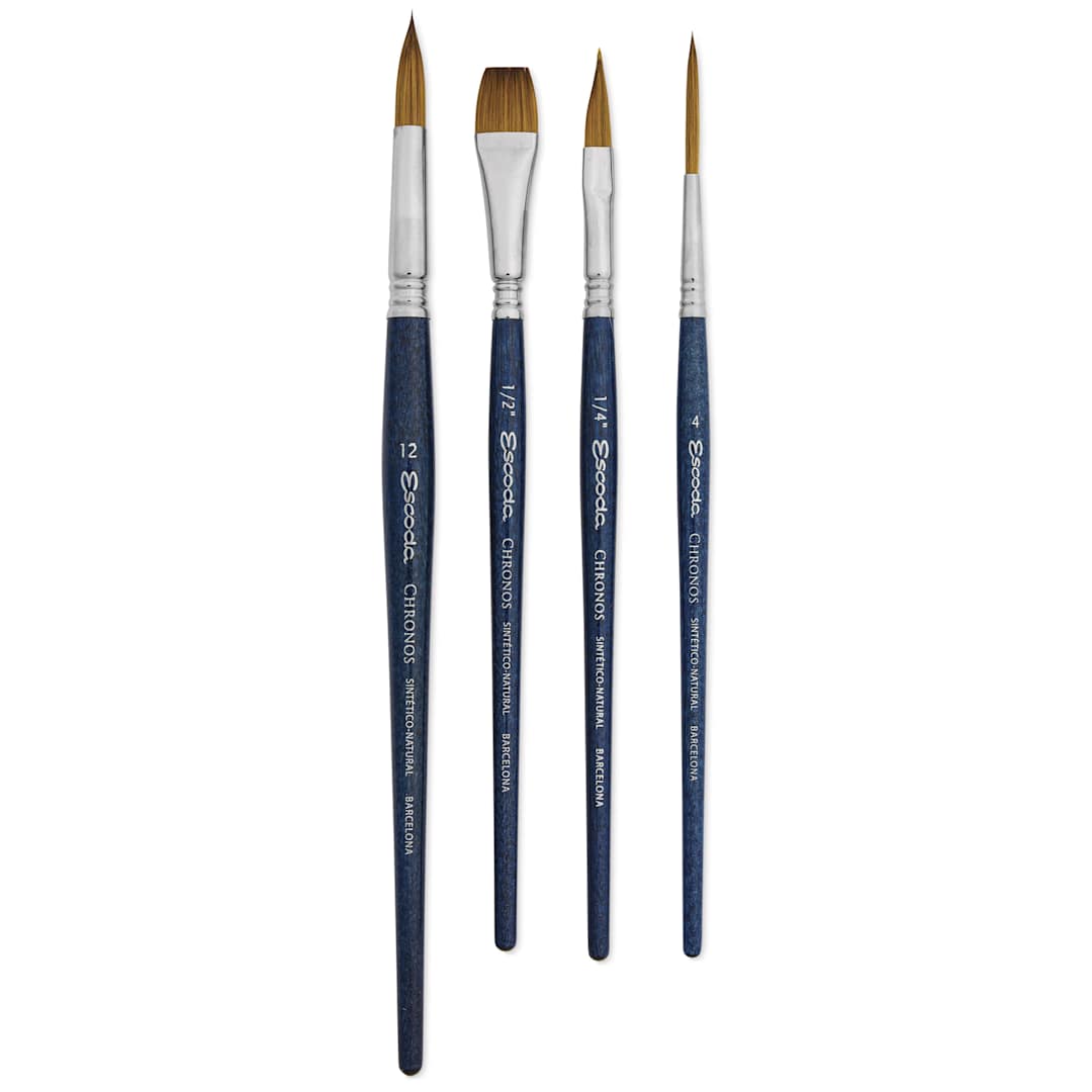 Open in modal - Escoda Chronos Synthetic Brushes - Series 8910, Set of 4, Short Handle, laid out