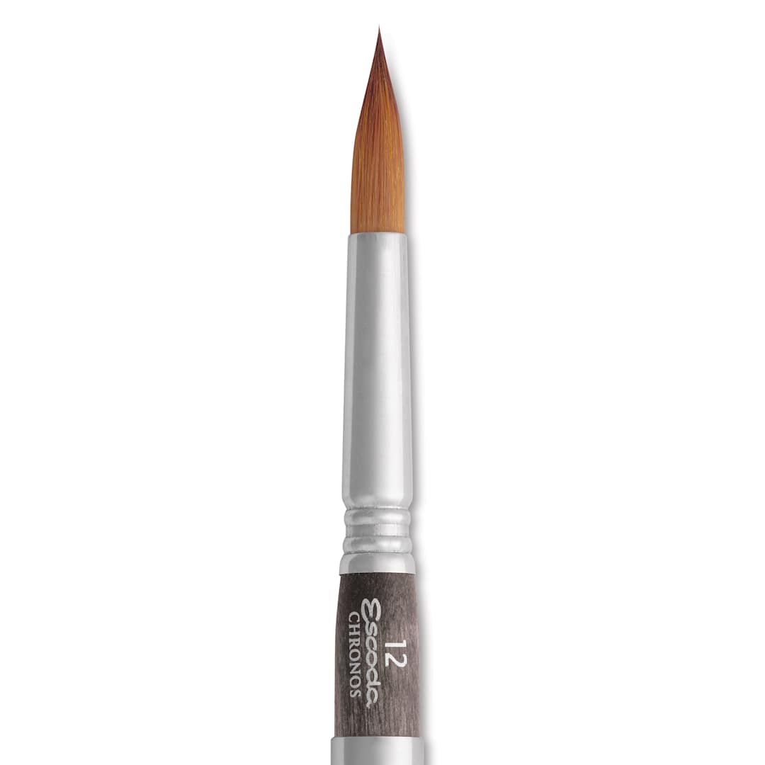 Open in modal - Escoda Chronos Synthetic Blend Travel Brush - Round, Size 12, close-up of the brush