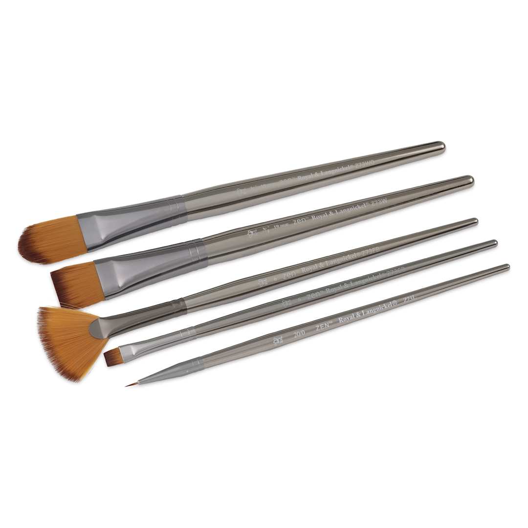 Open in modal - Royal & Langnickel Zen Brushes - Set 736, Set of 5, bruses laid out
