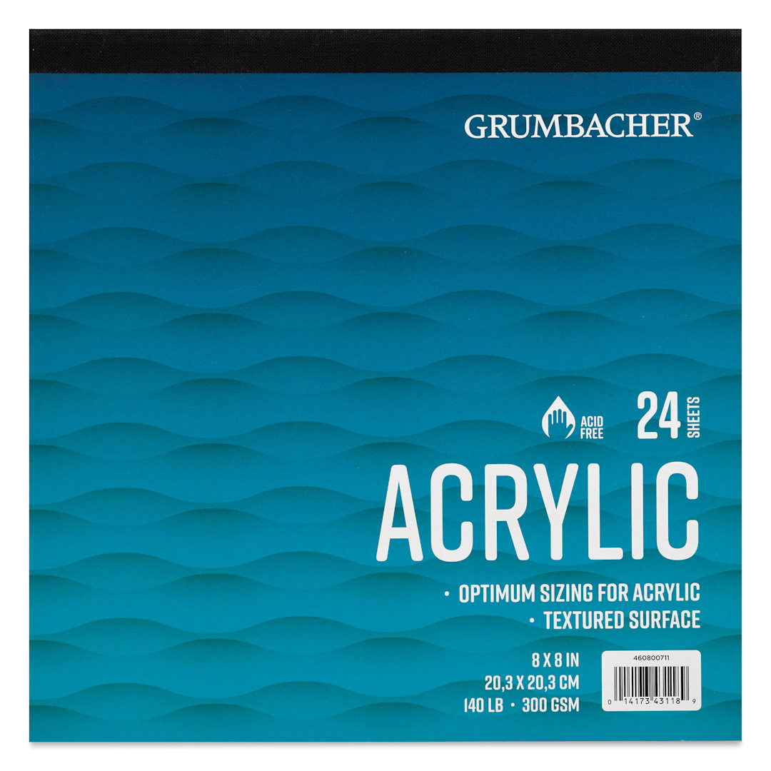 Open in modal - Grumbacher Acrylic Tapebound Pad - 8" x 8", 24 Sheets, 140 lb front of pad