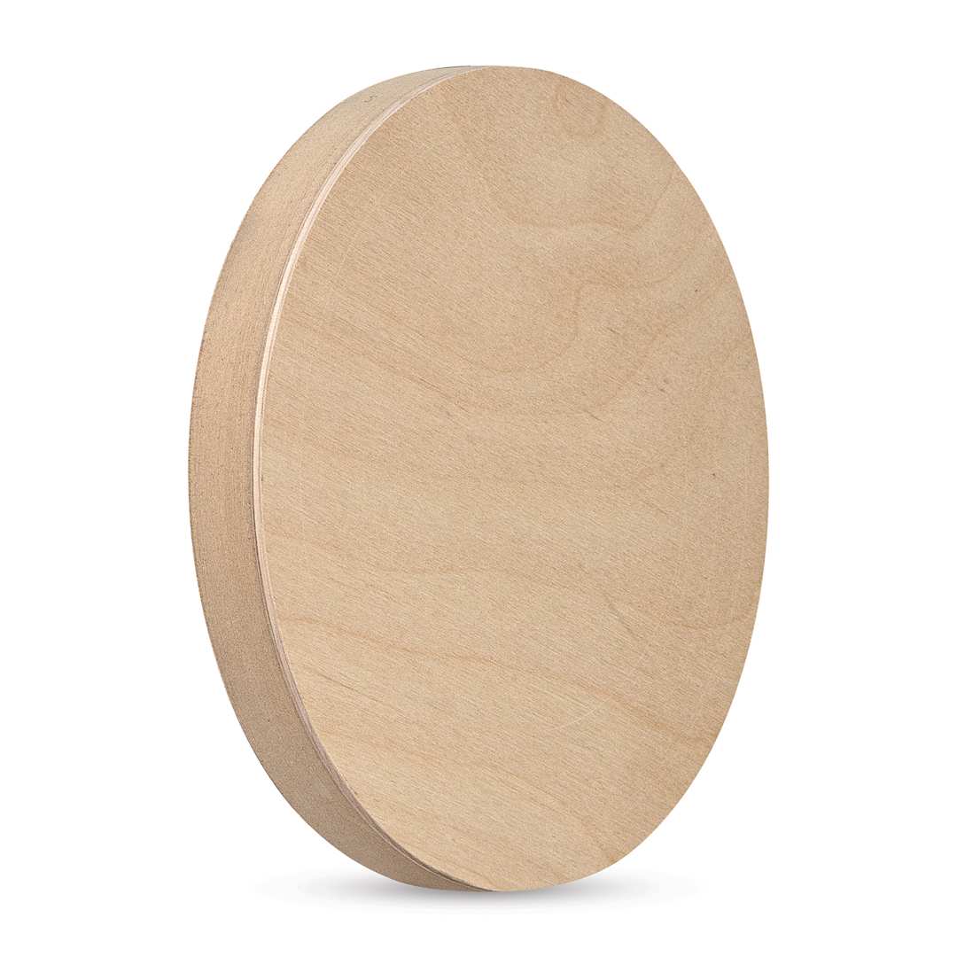 Open in modal - American Easel Cradled Round Birch Painting Panel - 8" Dia. x 7/8" D (Front, Angled view)