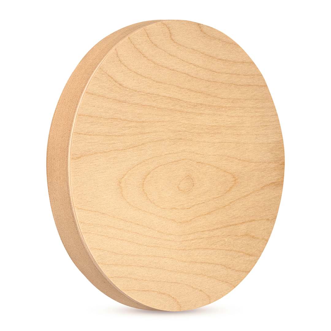 Open in modal - American Easel Cradled Round Birch Painting Panel - 12" Dia. x 7/8" D (Front, Angled view)