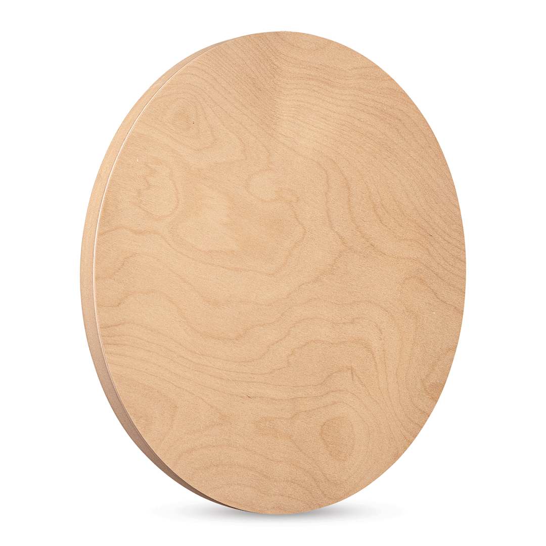 Open in modal - American Easel Cradled Round Birch Painting Panel - 16" Dia. x 7/8" D (Front, Angled view)