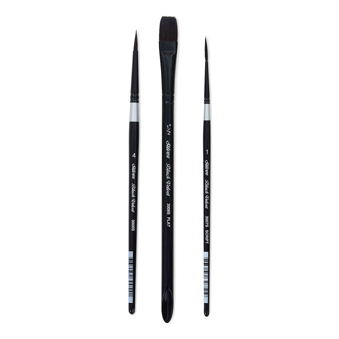 Open in modal - Silver Brush Black Velvet Watercolor Brush Set - BLICK Exclusive, Set of 3