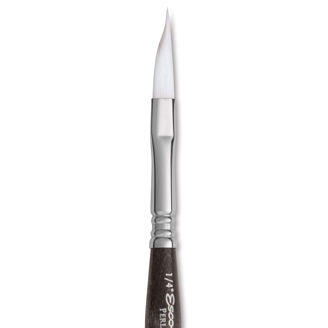 Open in modal - Escoda Perla Toray White Synthetic Travel Brush - Dagger, Short Handle, Size 1/4", close-up