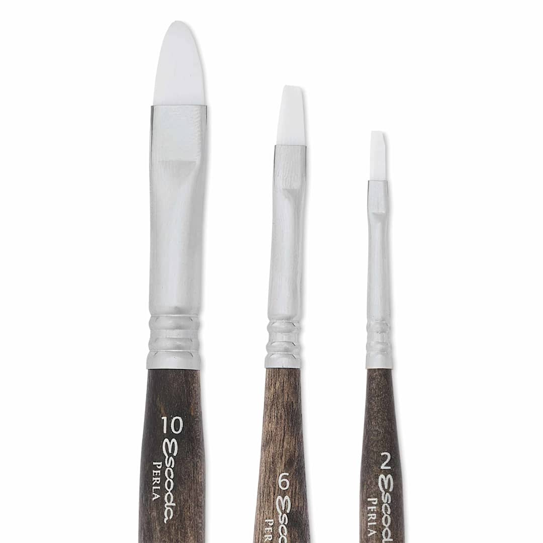 Open in modal - Escoda Perla Toray White Synthetic Travel Brushes - Set of 3, Bright, close up