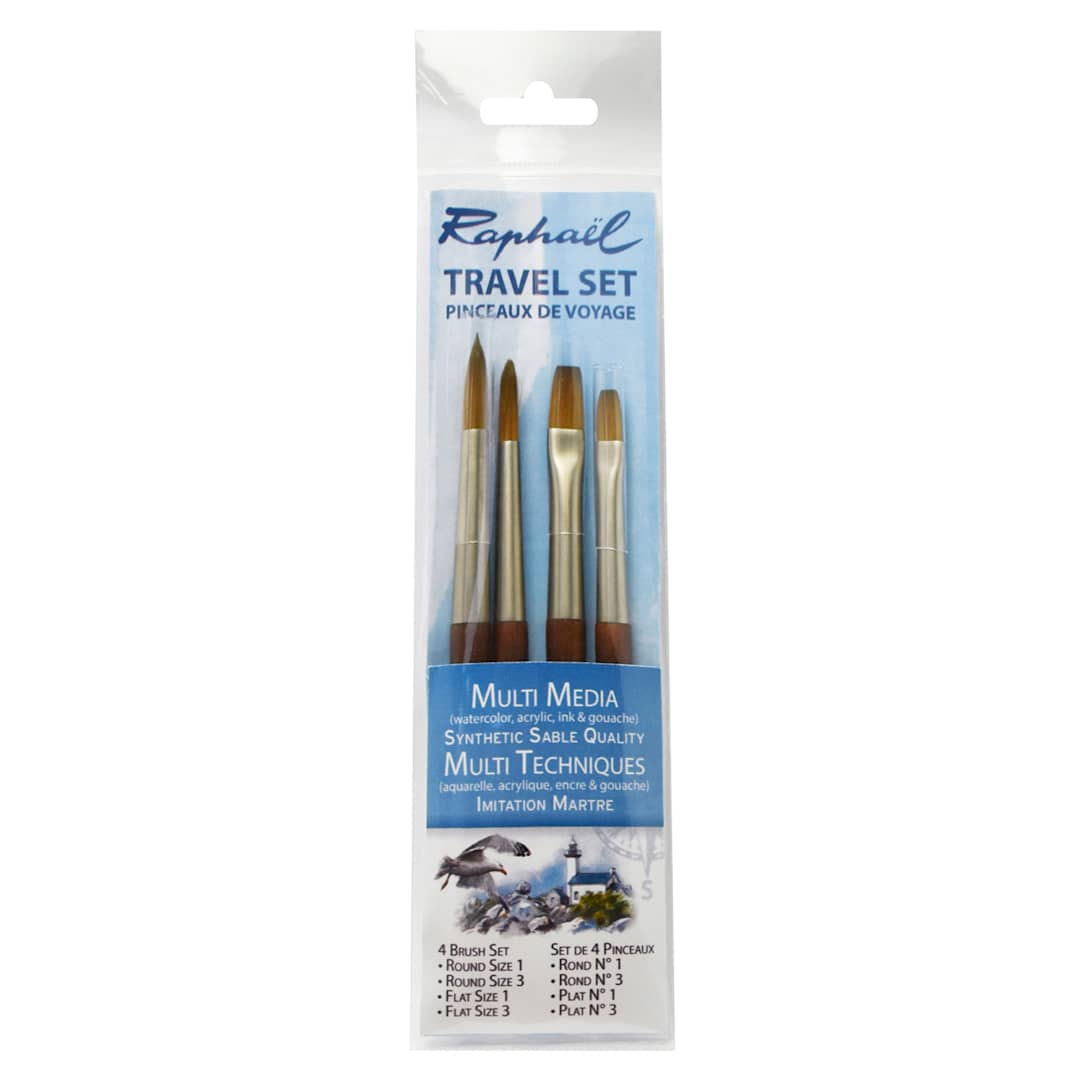 Open in modal - Raphaël Precision Mini Brushes - Set of 4, Short Handle, Travel Flat and Round