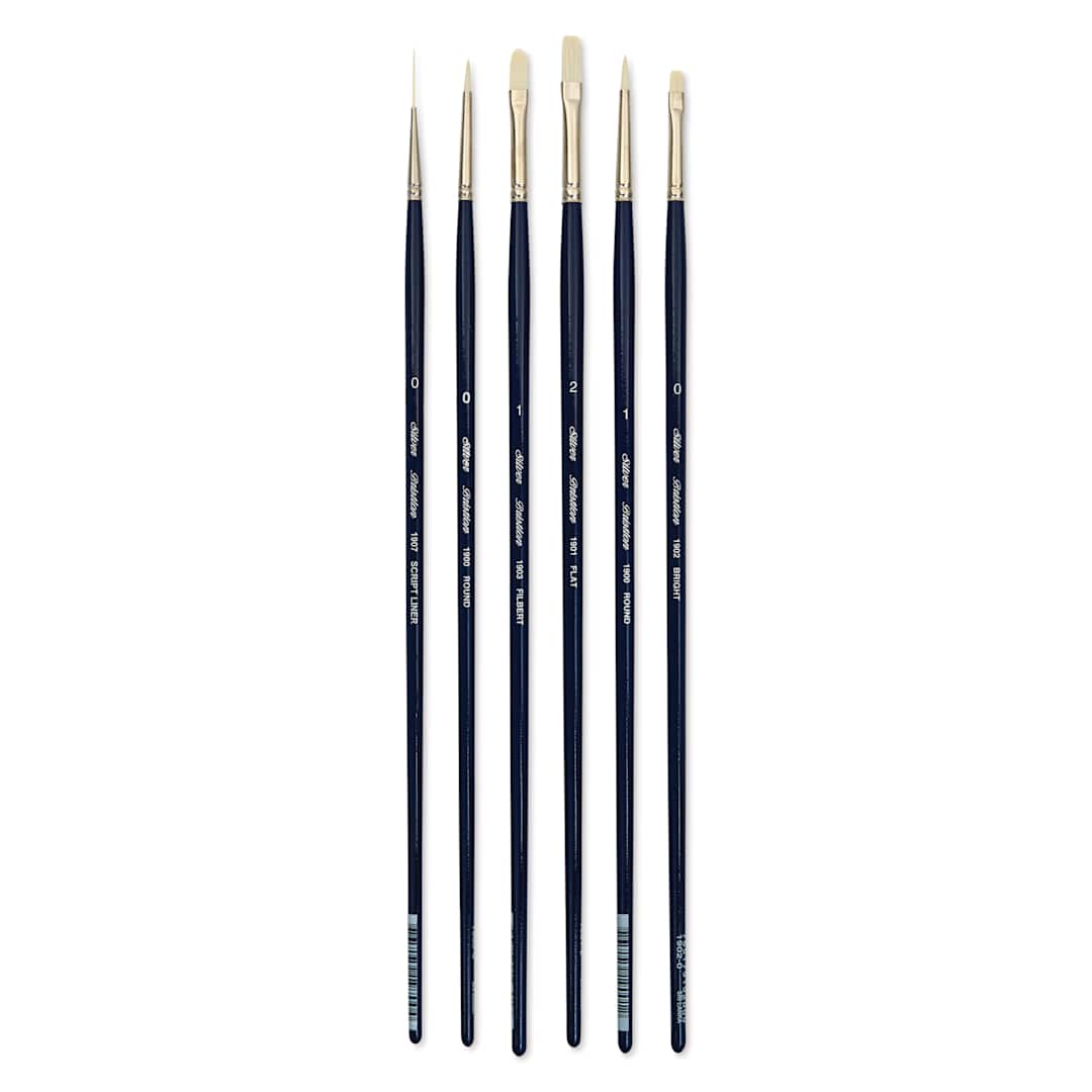 Open in modal - Silver Brush Bristlon Synthetic Bristle Brushes - BLICK Exclusive, Long Handle, Set of 6