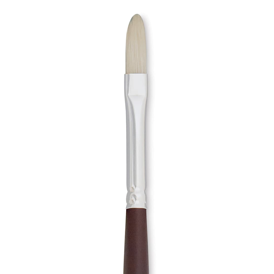 Open in modal - Silver Brush Silverstone Premium White Hog Bristle Brush - Filbert, Long Handle, Size 1 close up