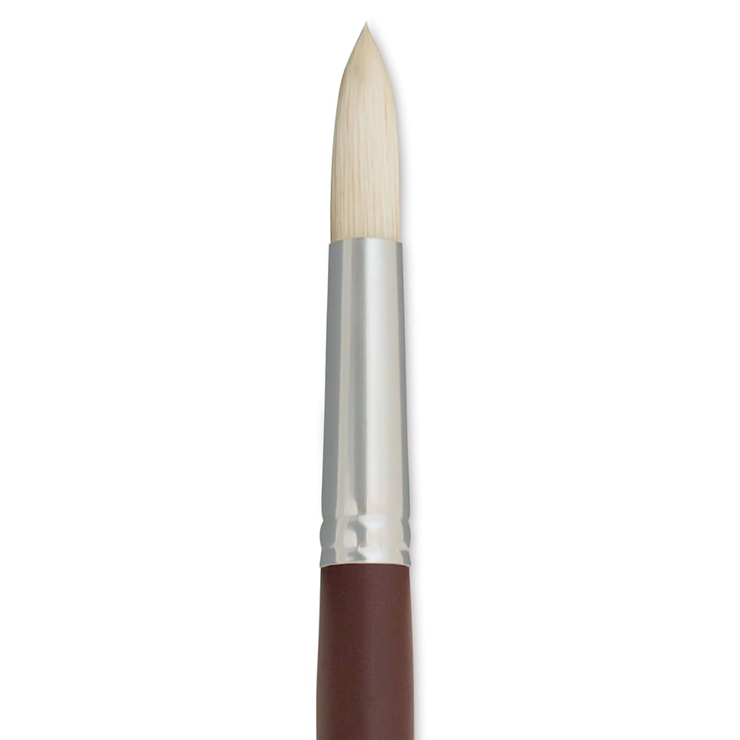 Open in modal - Silver Brush Silverstone Premium White Hog Bristle Brush - Round, Long Handle, Size 10 close up
