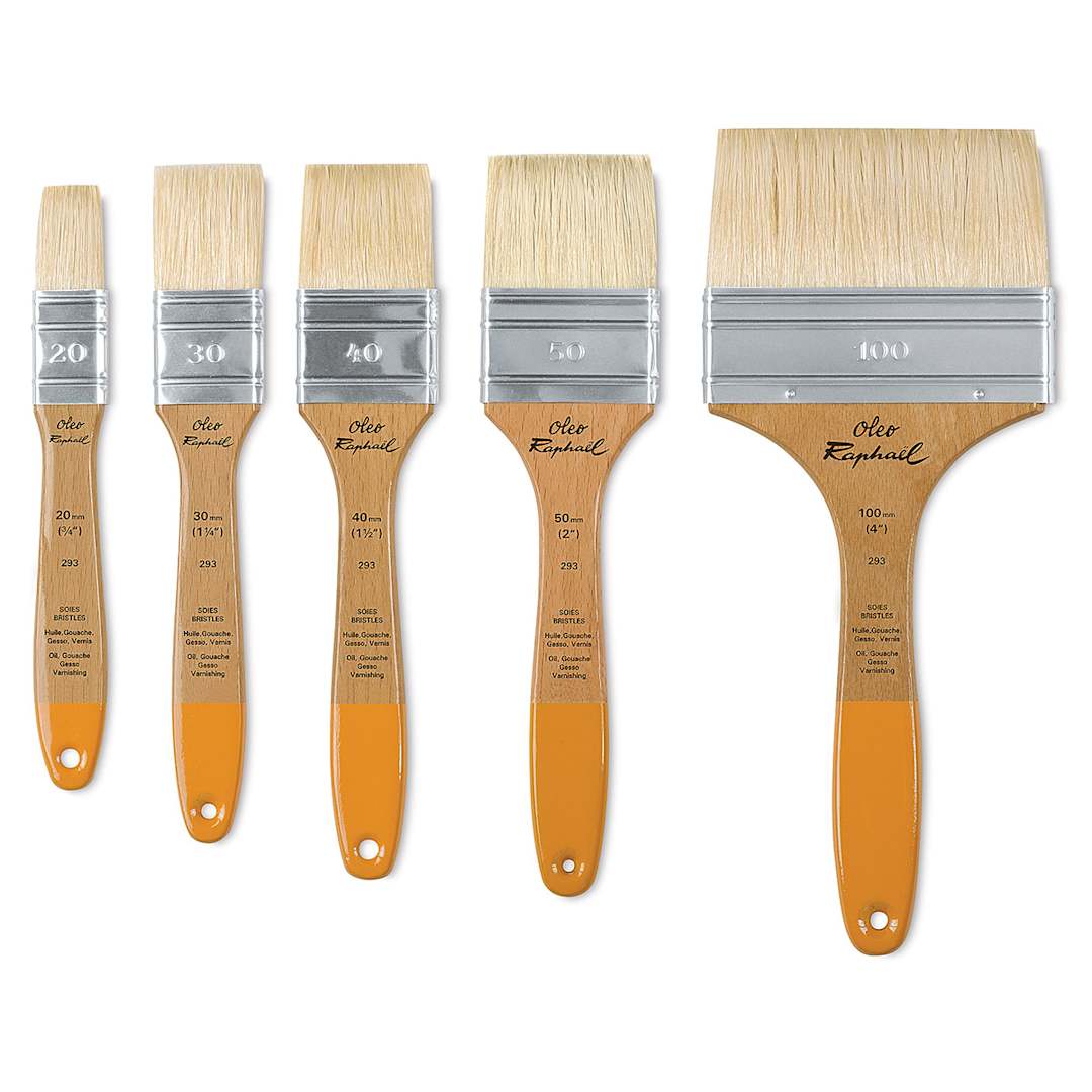 Open in modal - Raphaël Oleo Mixed Media Flat - Five widths of brushes shown upright

