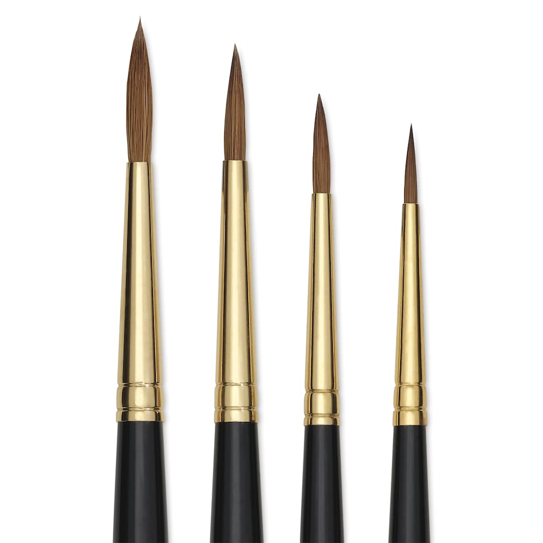 Open in modal - Da Vinci Maestro Kolinsky Brushes - Box Set of 4, Series 11 Round, Short Handle, close-up