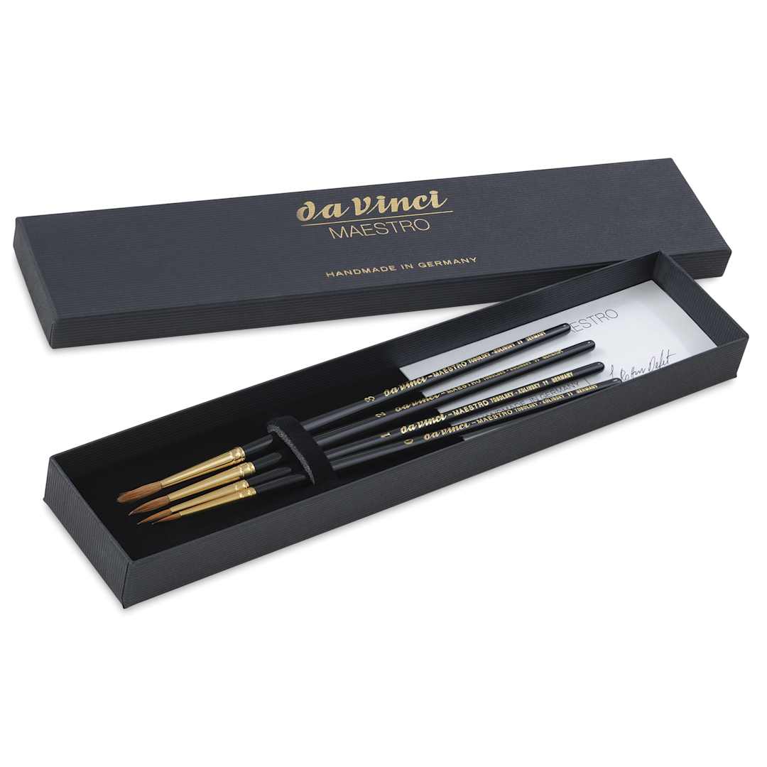 Open in modal - Da Vinci Maestro Kolinsky Brushes - Box Set of 4, Series 11 Round, Short Handle