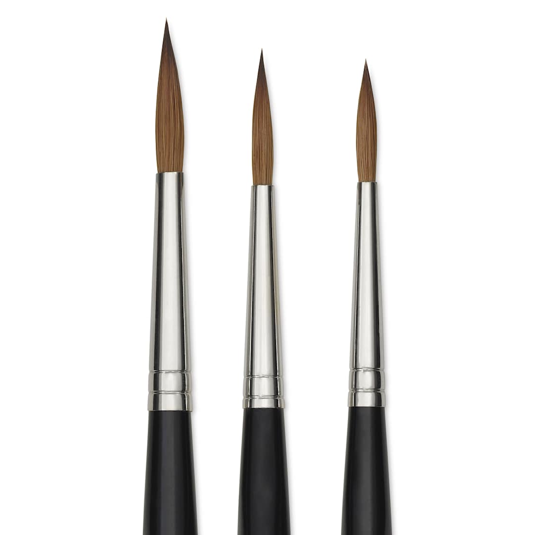 Open in modal - Da Vinci Maestro Kolinsky Brushes - 35 Long Tapered Round, Set of 3, close-up